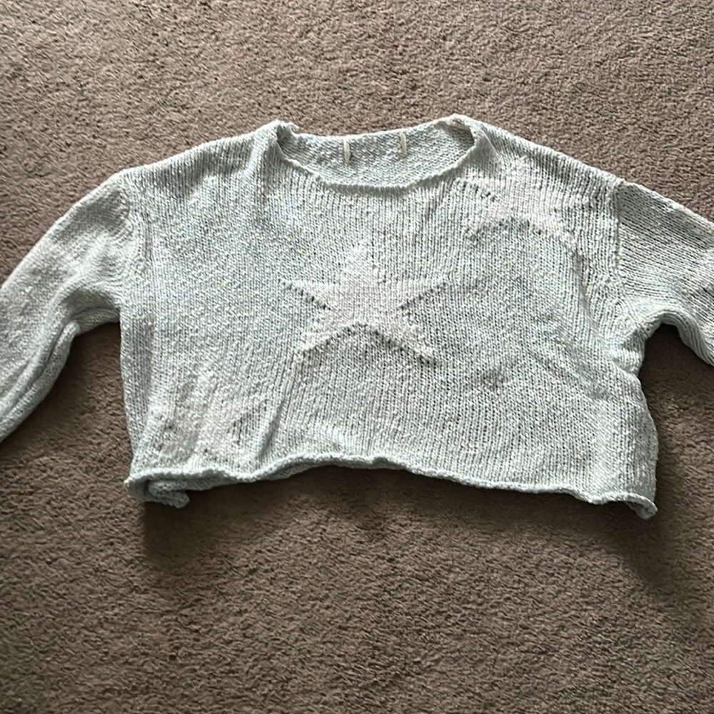 Light blue and white cropped sweater